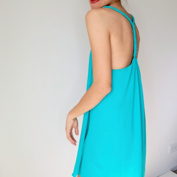 Turquoise Sheer Mini Dress Small - Picture 2 of 7